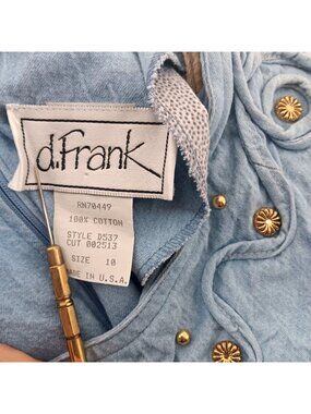 Vintage Texas Granny Dress 10 D. Frank Light Blue Embellished Chambray Denim USA